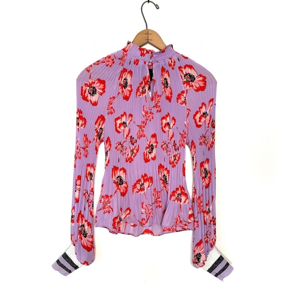 Belle Vere | Purple and Orange Floral Pleated Blouse Size XS